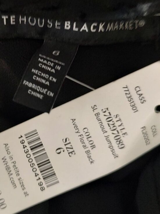 WHBM White House Black Market Avery Floral Black Burnout Jumpsuit 6 - Picture 11 of 11